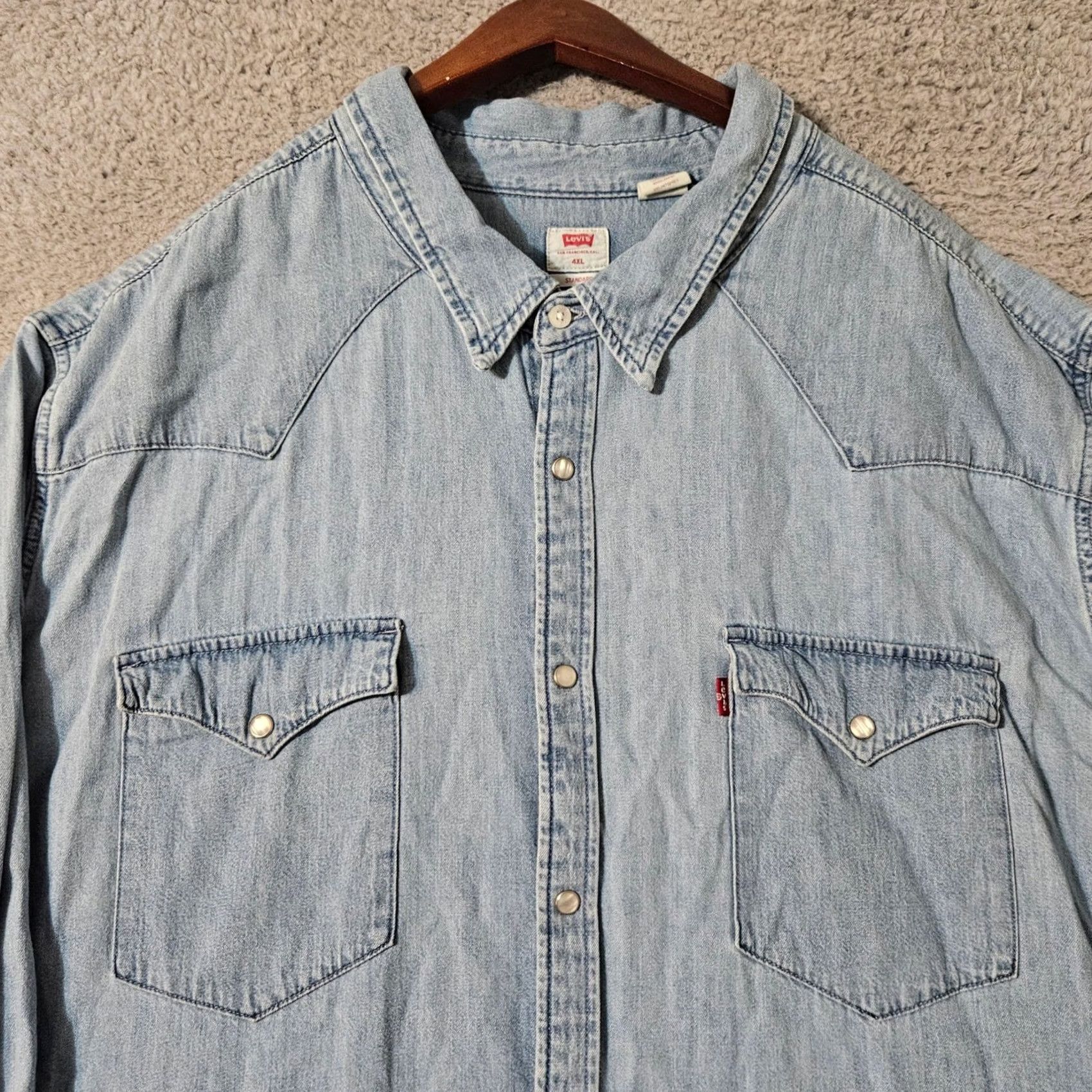 Levi's Levi's Mens Western Shirt Blue 4XL Long Sleeve Pearl Snap Button Size US XXL / EU 58 / 5 - 2 Thumbnail