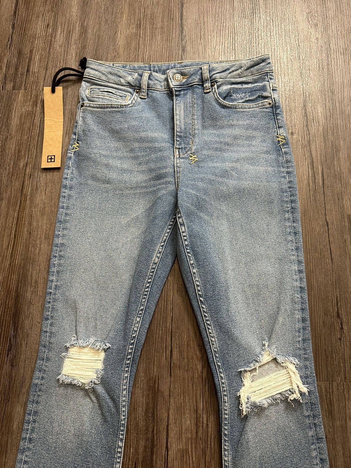 image of Ksubi Spray On Overkast Sliced Denim Jeans Size 26 in Light Blue, Women's