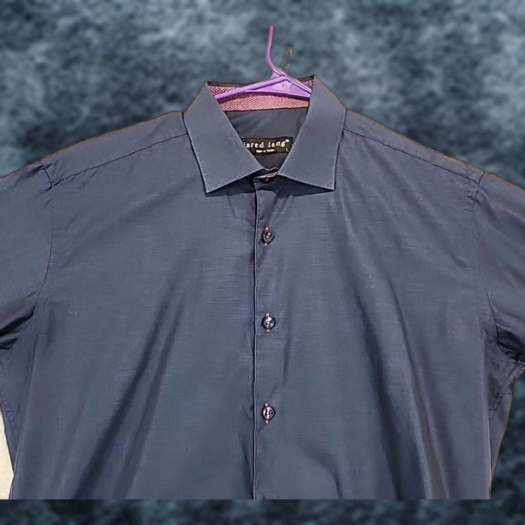 Jared Lang VINTAGE: No? (Note: Original title not vintage) Jared Lang Dress Shirt Navy Blue Button-Up Men L Cotton Solid Body/Workwear/Professional Size 42R - 1 Thumbnail