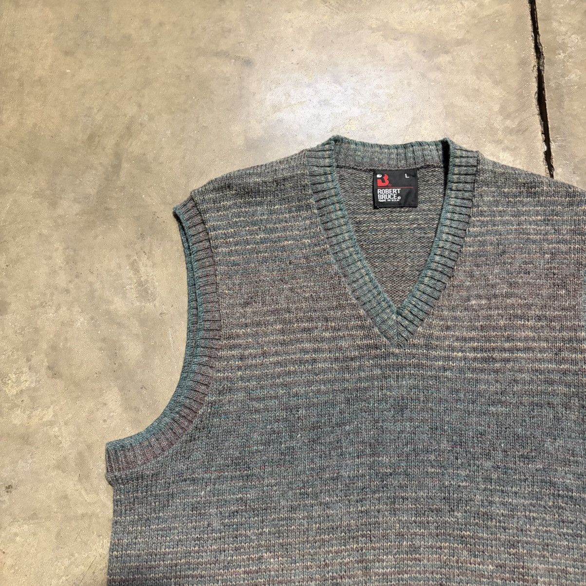 Robert Bruce Vintage Wool Sweater Vest Striped V Neck 80s Robert Bruce Size US L / EU 52-54 / 3 - 3 Thumbnail