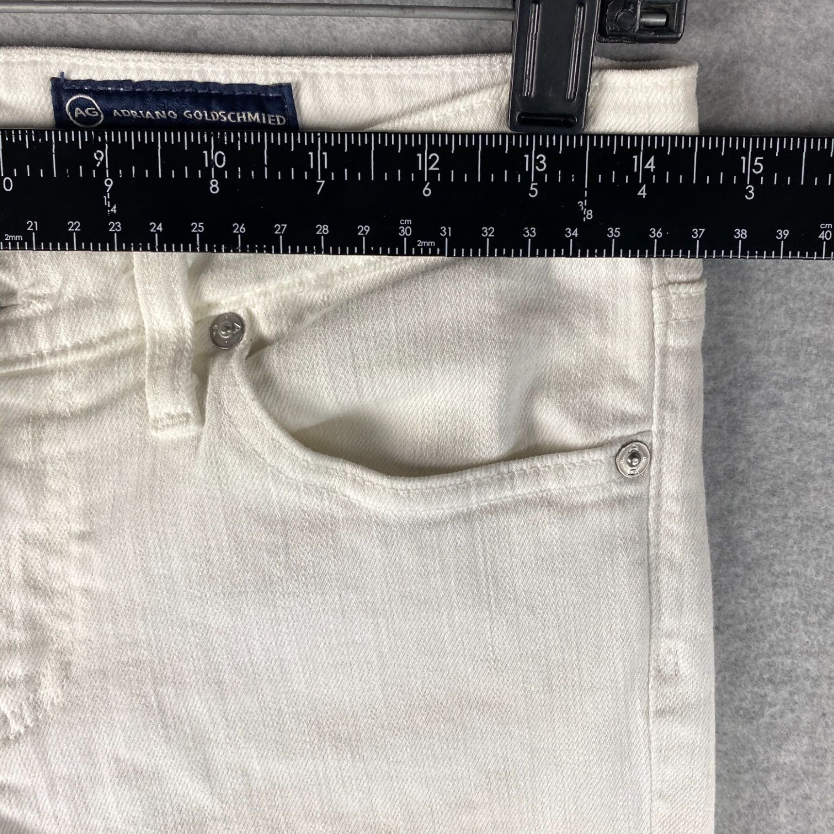 Vintage AG Adriano Goldschmied Jeans Womens 27 Slim Straight White 31 Inseam 5-Pocket Distressed Logo Belt Loops Modern USA Jeans Women Slim 90s? Size 27" / US 4 / IT 40 - 5 Thumbnail