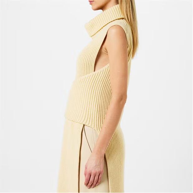 Jil Sander o1g2r1mq1024 Ribbed Knit Dress in Butter Size XXS / US 00 / IT 34 - 7 Thumbnail