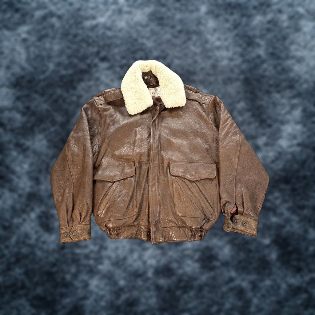 Vintage VINTAGE Florence Tanners Leather Jacket Bomber Jacket Mens XL Brown Leather Polyester Lining Motorcycle 80s 90s Mens Size US XL / EU 56 / 4 - 1 Thumbnail