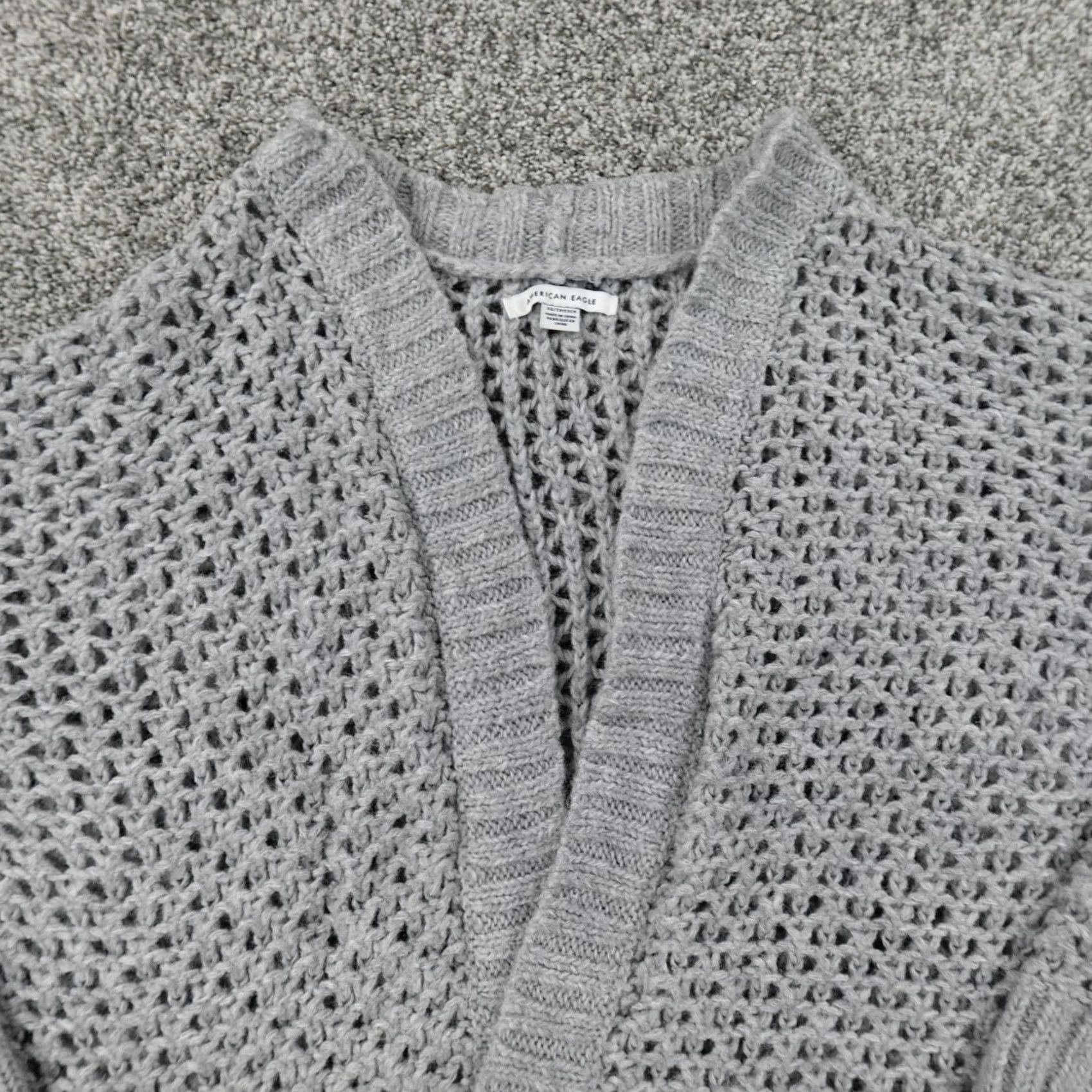 American Eagle Outfitters American Eagle Cardigan Womens XS Gray Open-Knit V-Neck Sweater Casual Preppy AE Size XS / US 0-2 / IT 36-38 - 3 Thumbnail