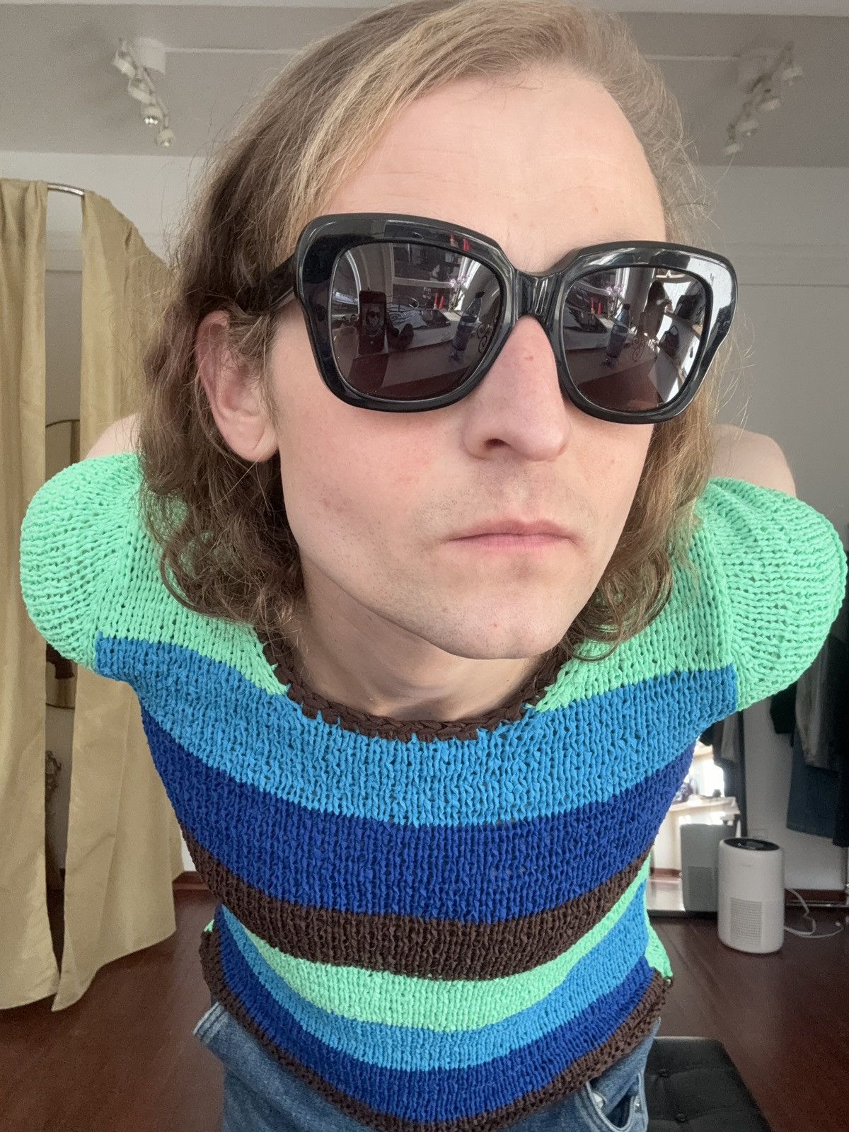 Pleats Please Issey Miyake Pleats Pleats Striped Crotchet Knit Short Sleeve Top Size M / US 6-8 / IT 42-44 - 8 Thumbnail