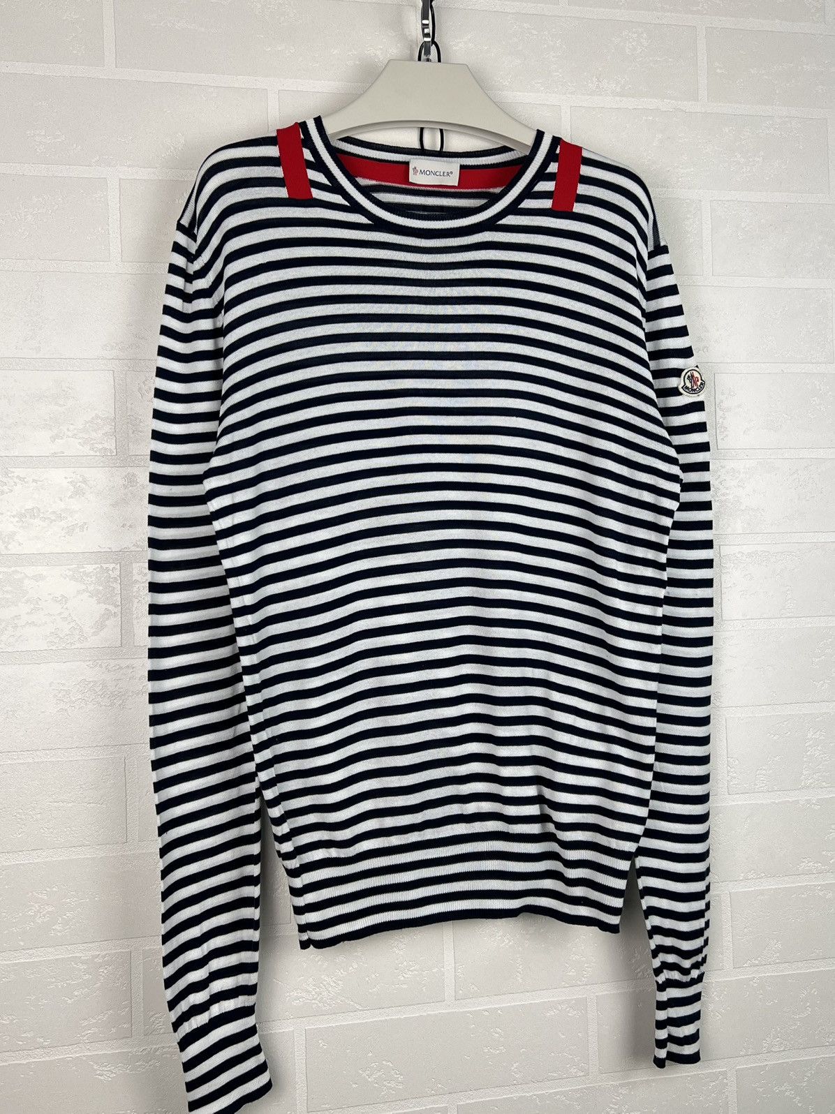 Moncler MONCLER Sweater Light Jumper Striped Cotton Patch Logo Men's Size US S / EU 44-46 / 1 - 2 Thumbnail