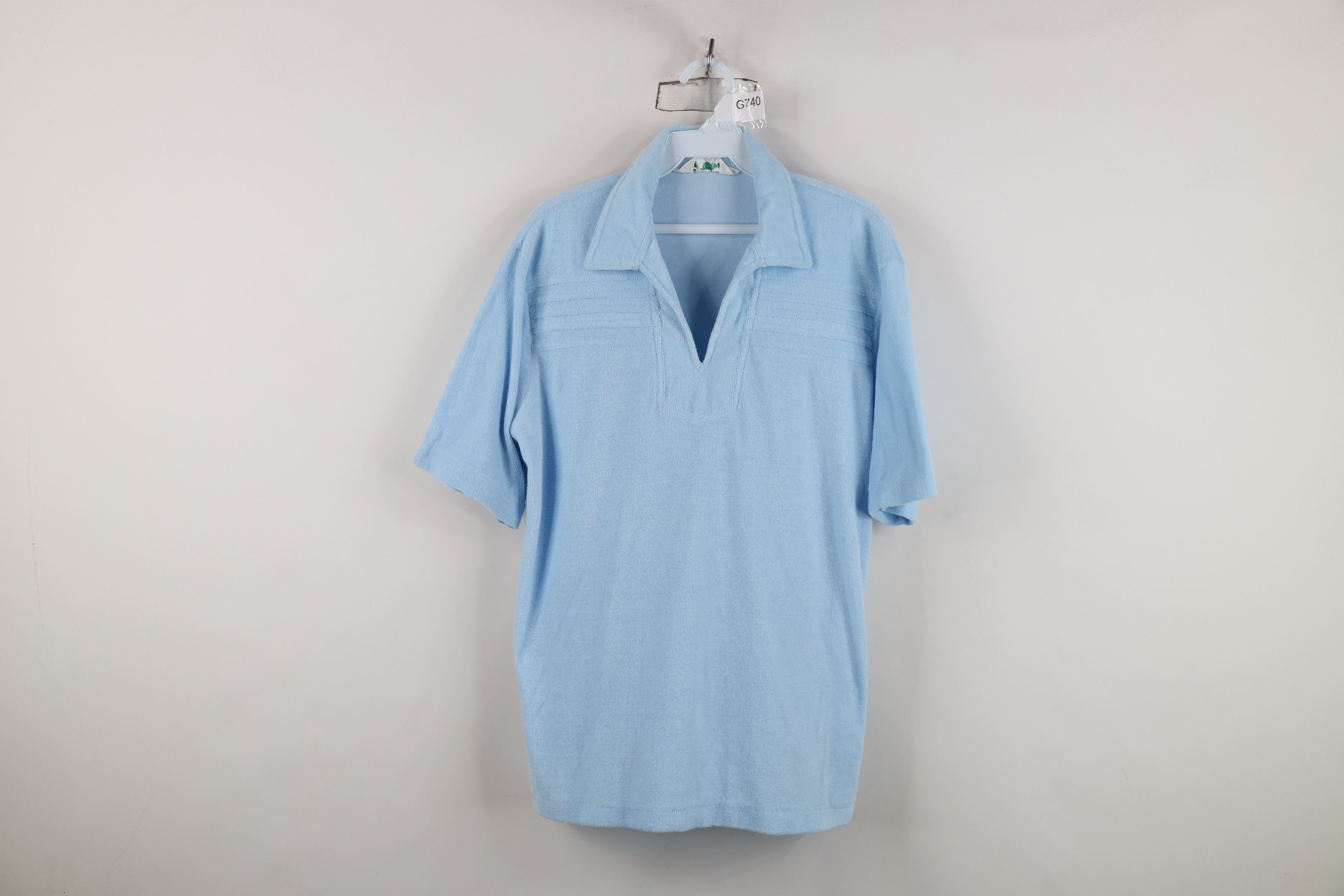 Vintage Vintage 70s Streetwear Terry Cloth Collared Polo Shirt Blue Size US L / EU 52-54 / 3 - 1 Thumbnail