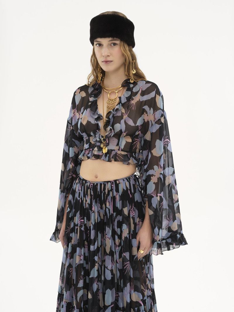 Chloe o1loc1c11125 Cropped V-neck Silk Top in Multicolor Size L / US 10 / IT 46 - 3 Thumbnail