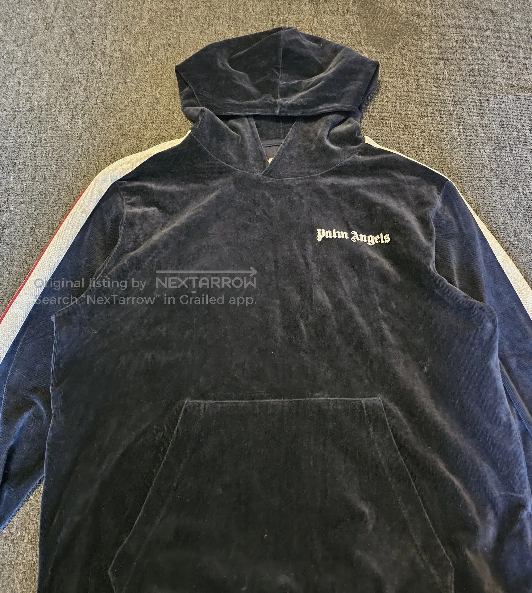 Palm Angels Velvet Hoodie| in Blue, Men's — image 2 of 6