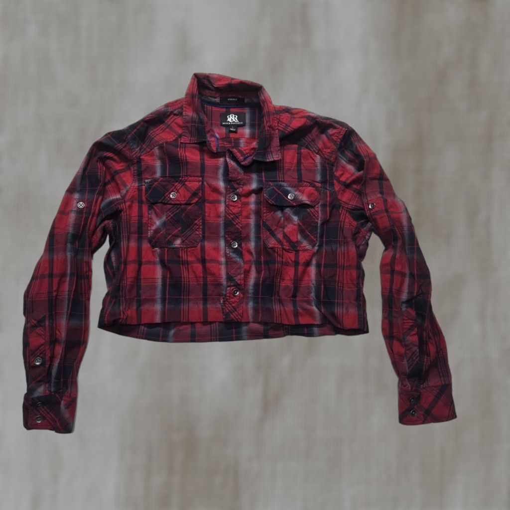 Vintage Rock & Republic Shirt Cropped Women's L Red Plaid Long Sleeve Button-Up 90s Retro Women's L Size L / US 10 / IT 46 - 1 Thumbnail