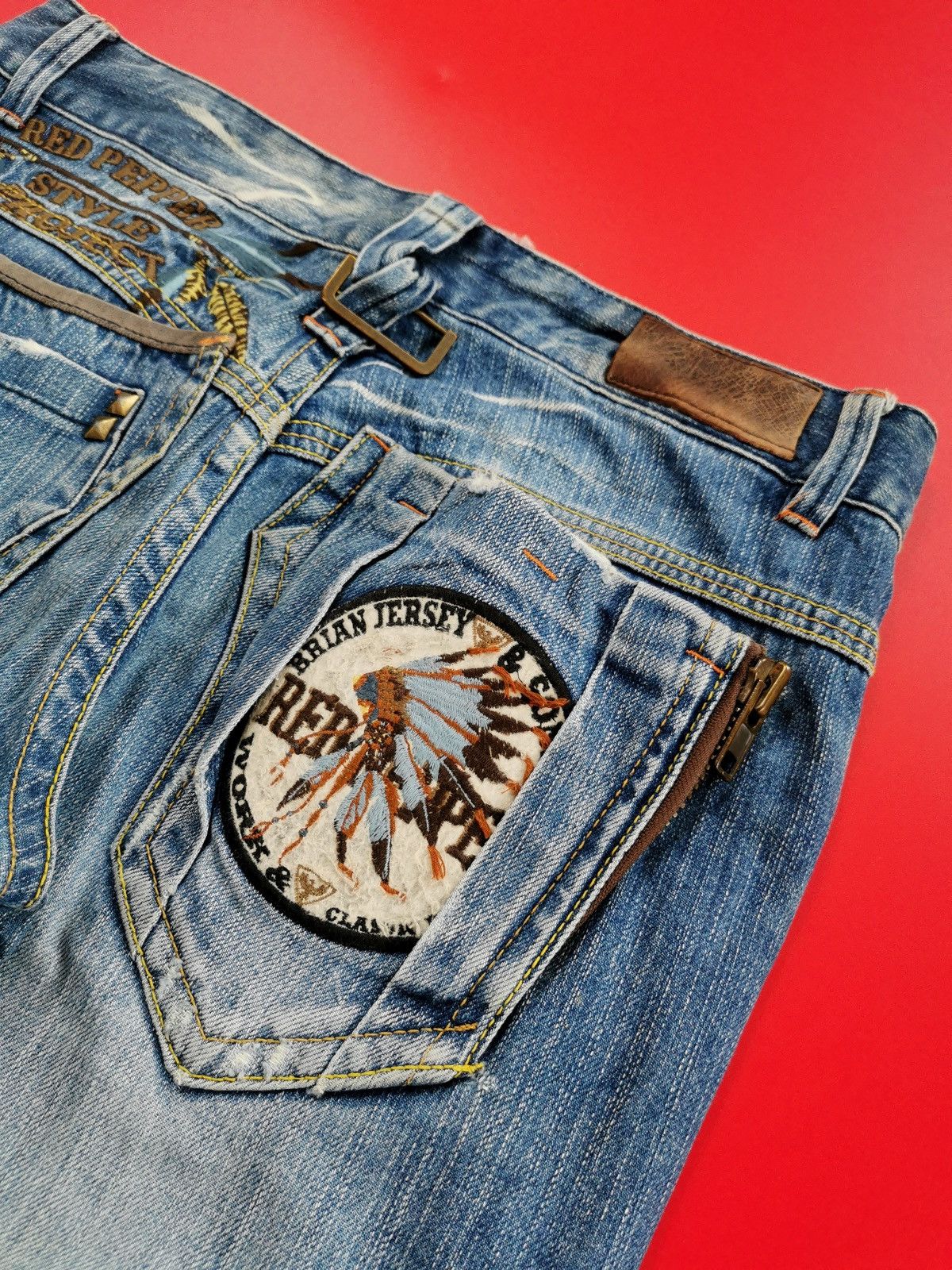 If Six Was Nine Red Pepper Red Indian Embroidery Denim Jeans Size US 32 / EU 48 - 1 Thumbnail