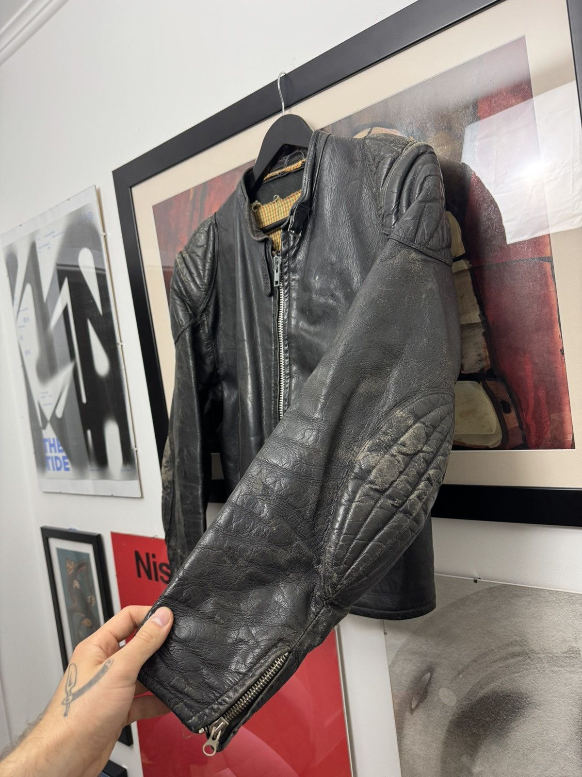 Vintage 80s Distressed Genuine Leather Biker Vintage Jacket Racingl Size US L / EU 52-54 / 3 - 7 Thumbnail