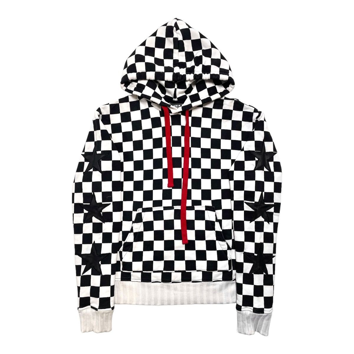 Image of Amiri Check Star Hooded Sweatshirt Black White, Men's (Size XS)