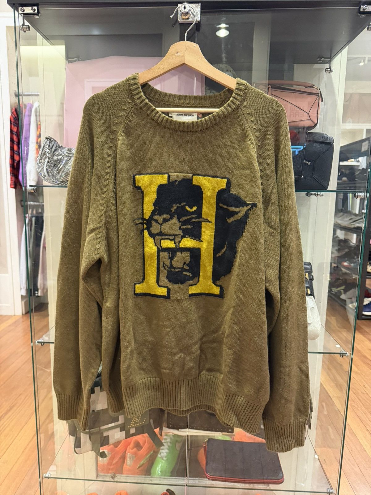 Honor the Gift Honor the Gift Panther Mascot Knit Sweater - Olive Size US L / EU 52-54 / 3 - 1 Thumbnail