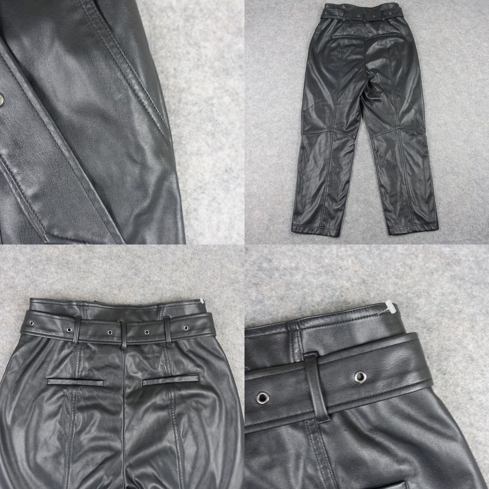 Marissa Webb Marissa Webb Pants Womens 10 Black Faux Leather Paperbag Tapered Slit Hem Edgy Size 32" / US 10 / IT 46 - 8 Thumbnail