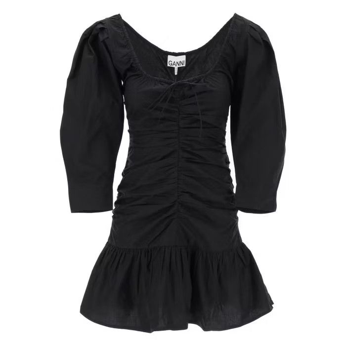 image of Ganni O1S22I1N0524 Mini Poplin Dress In Black, Women's (Size XS)