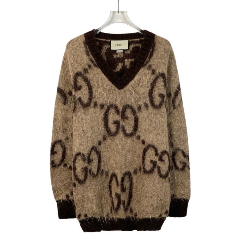 Gucci Gucci Brown logo jacquard full-print horsehair V-neck long Size US S / EU 44-46 / 1 - 1 Thumbnail
