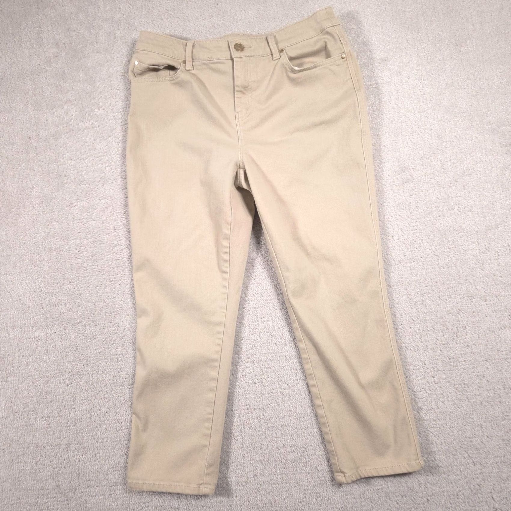 Vintage Chicos Platinum Crop Pants Womens 0 Beige Denim Straight Leg Stretch Casual Pants Size 25" / US 0 / IT 36 - 3 Thumbnail