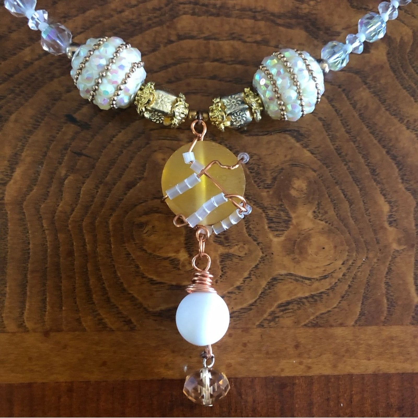Handmade Handcrafted repurpose wired pendant faceted crystal necklace Size ONE SIZE - 9 Thumbnail