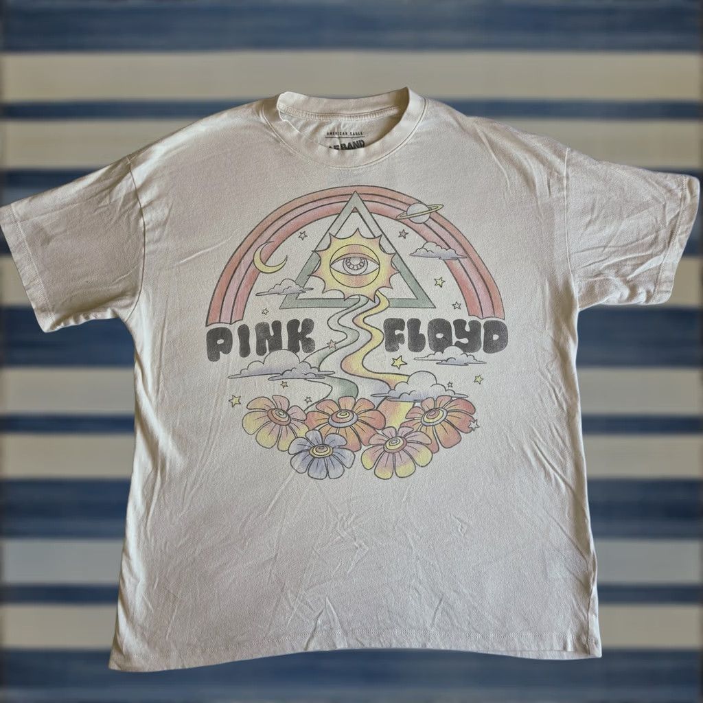 American Eagle Outfitters American Eagle Pink Floyd Rock Band Cream Oversized Graphic T-Shirt Tee XS/S Women Size S / US 4 / IT 40 - 1 Thumbnail