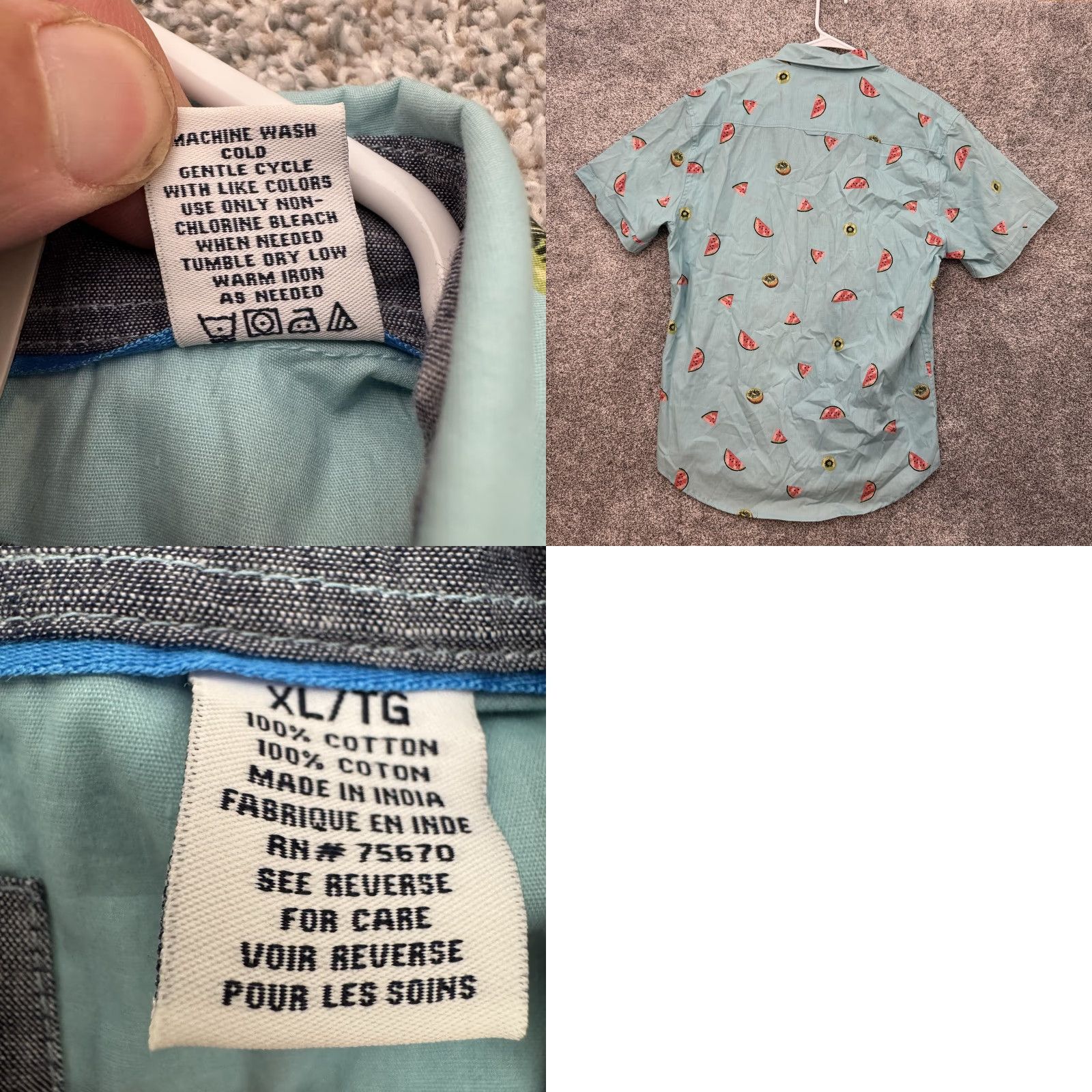 Paradise MBX Paradise Shirt Mens XL Blue Watermelon Kiwi Print Button Up Tropical NWT Size US XL / EU 56 / 4 - 8 Thumbnail