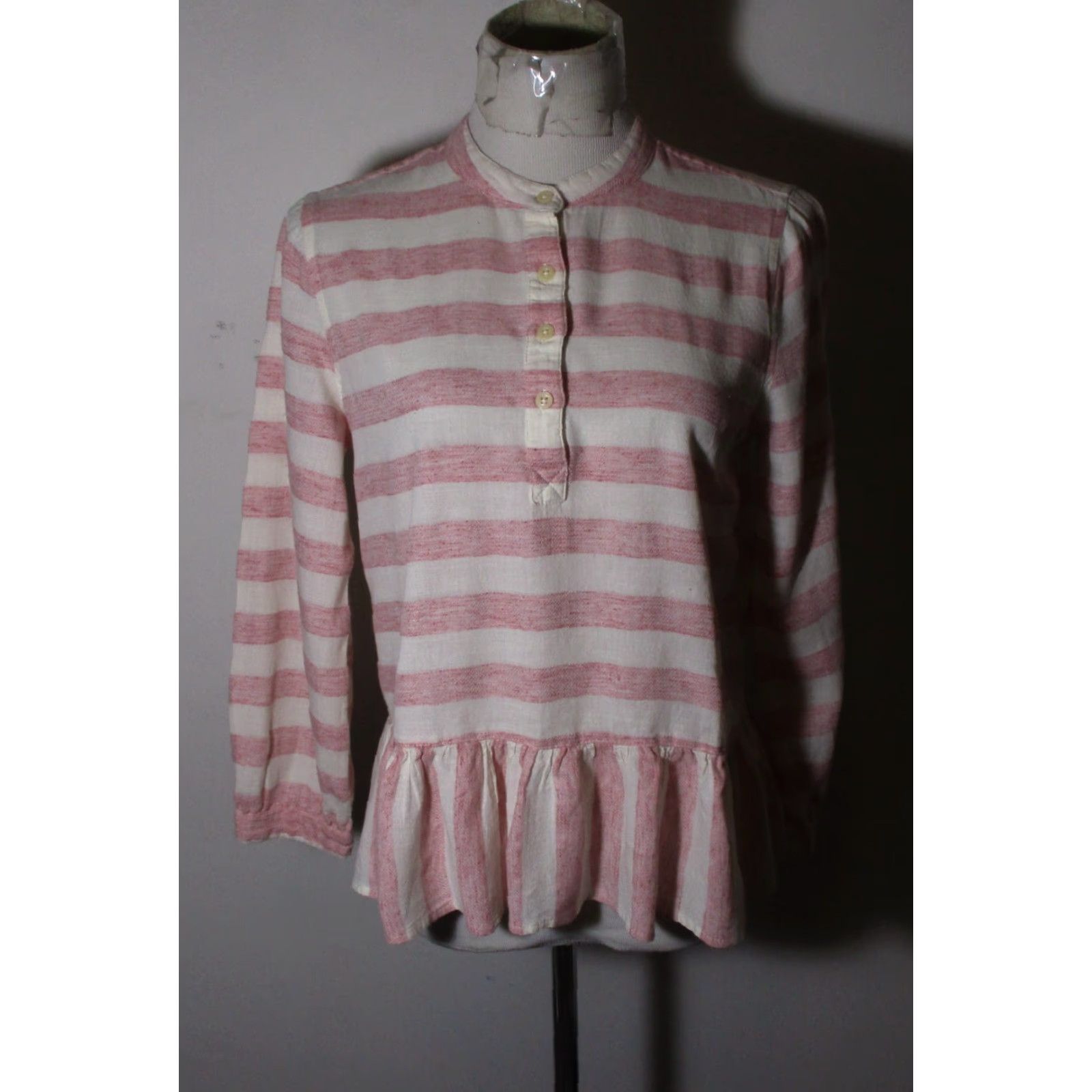 Lucky Brand LUCKY BRAND Pink Beige Pleated Hem Top M Shirt Womens Long Sleeve Button-Up V-Neck Knit Cotton Casual All Seasons Size M / US 6-8 / IT 42-44 - 2 Thumbnail