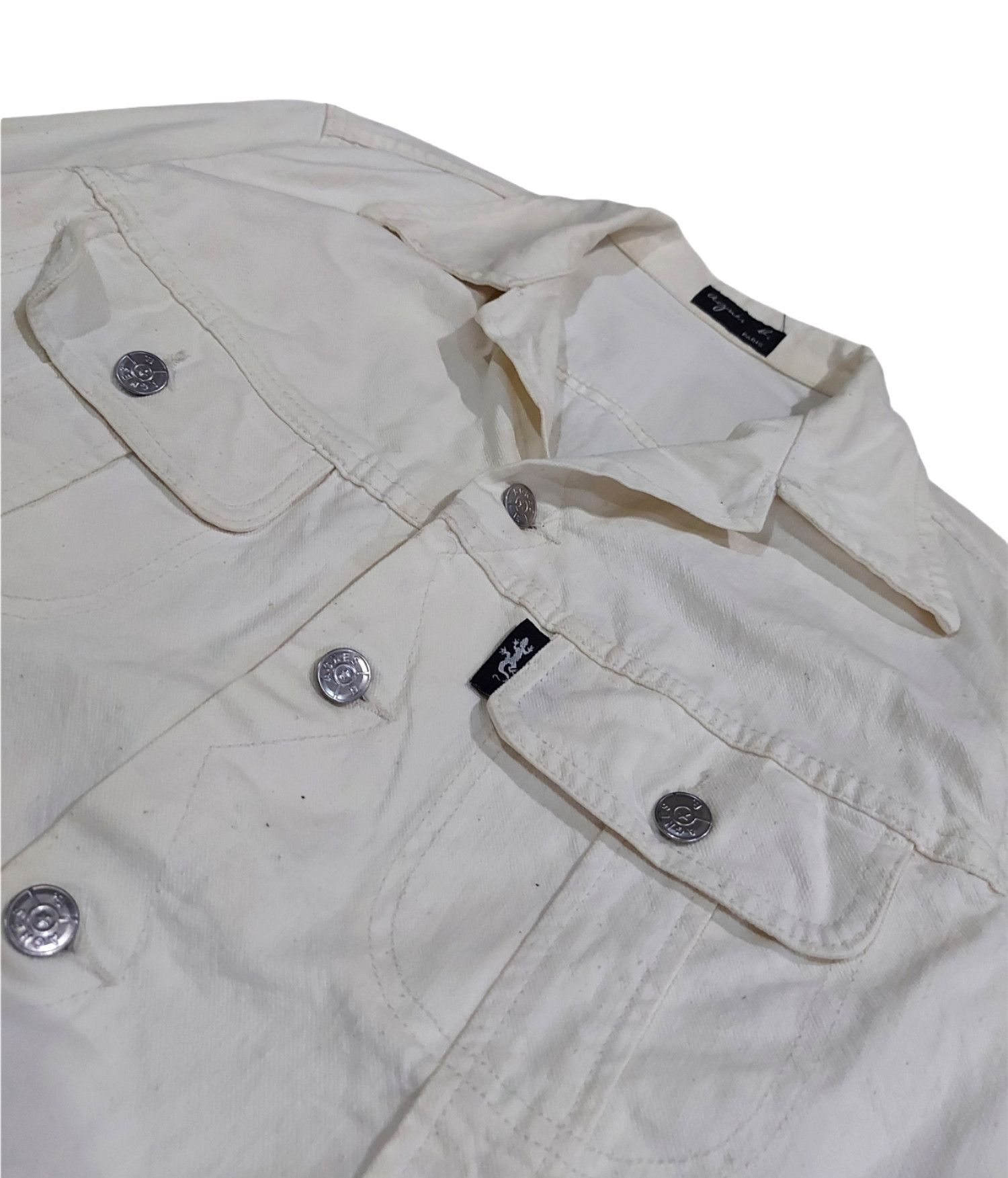 agnes b. Rare! Vintage Agnes B. Paris Cream Denim Trucker Jacket Size US S / EU 44-46 / 1 - 6 Thumbnail