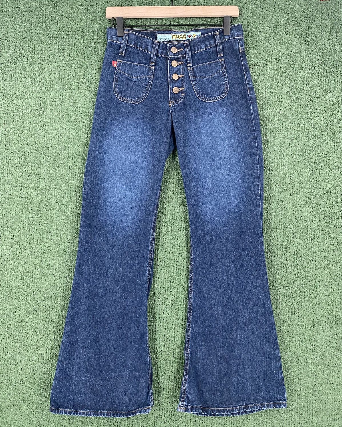VTG 90's Mudd Button Fly Bellbottom Flare Denim Jeans 28”