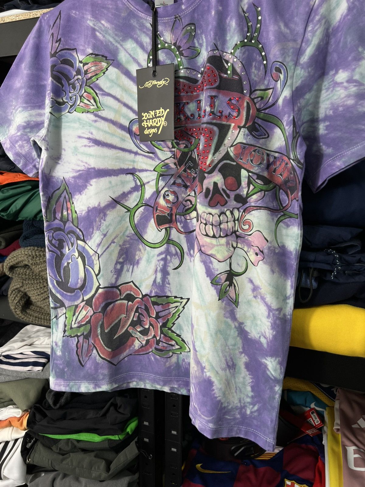 Ed Hardy Ed Hardy Love Kills Slowly Tie-Dye T-shirt Purple Size US L / EU 52-54 / 3 - 3 Thumbnail