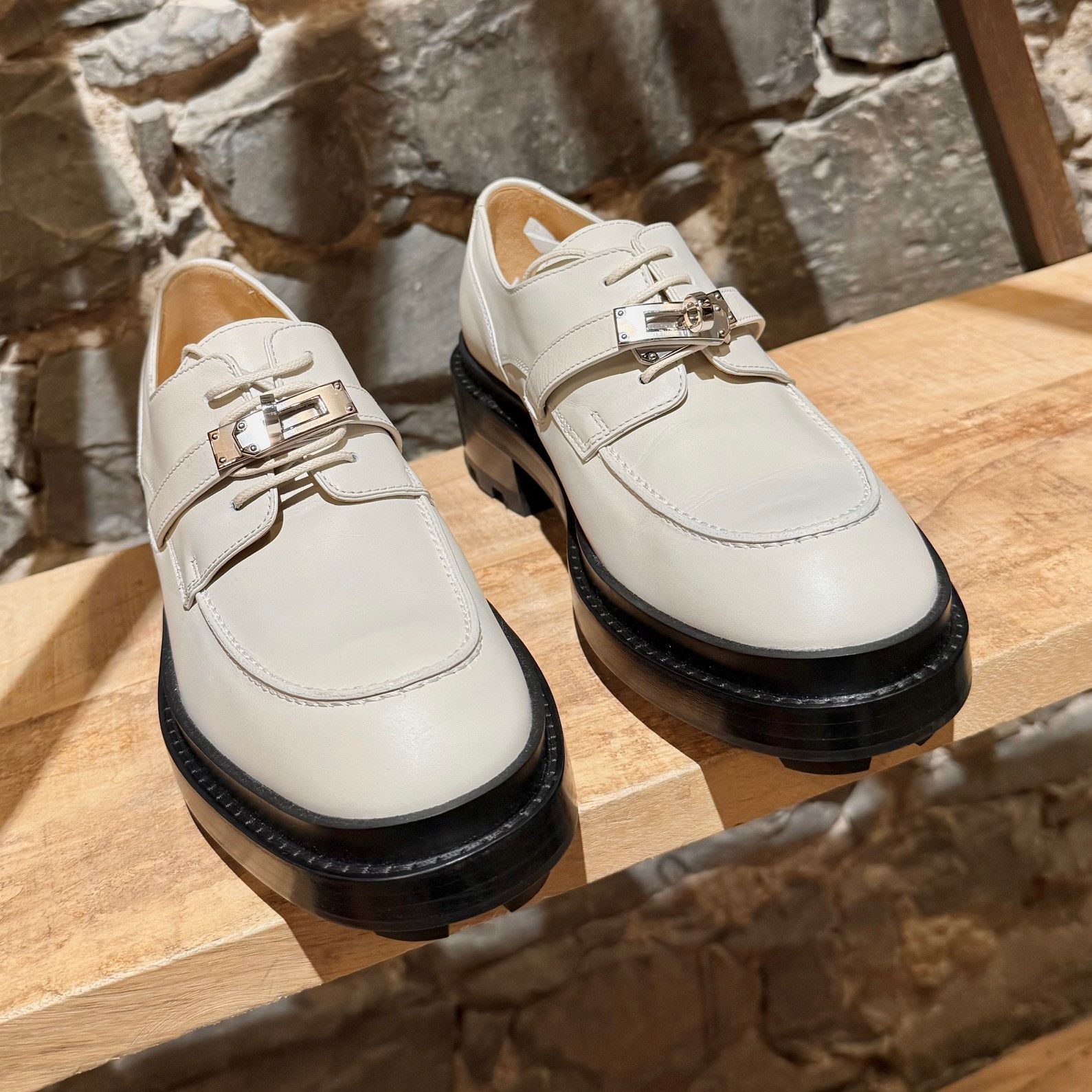 Hermes Hermès White First Derby Kelly Buckle Shoes Size US 9 / IT 39 - 3 Thumbnail
