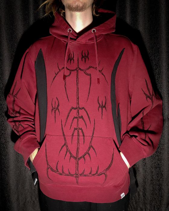 Vintage Custom Handmade Red Tribal Freehand Cyber Sigilism Hoodie | Grailed