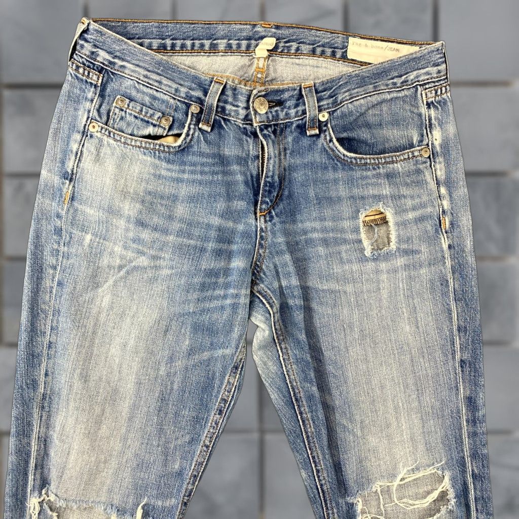 Rag & Bone Rag & Bone Boyfriend Jeans Womens 25 Blue Distressed Denim Regular Rise 5-Pocket Modern Classic Jeans Womens Size 42" / US 20 - 1 Thumbnail