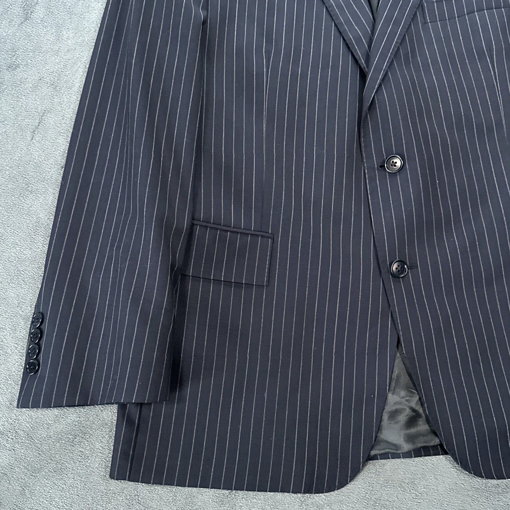Brooks Brothers Brooks Brothers 1818 Suit Jacket Mens 46R Navy Blue Pinstripe Regular Fit Double-Vented Wool Classic Preppy Size 46R - 5 Thumbnail