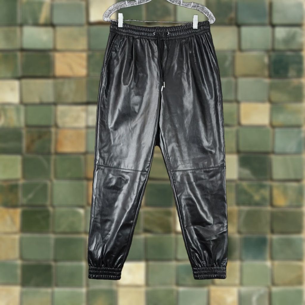 Zara Zara Jogger Pants Women's Black Polyurethane Elastic Waist Ankles Size S Size 28" / US 6 / IT 42 - 1 Thumbnail