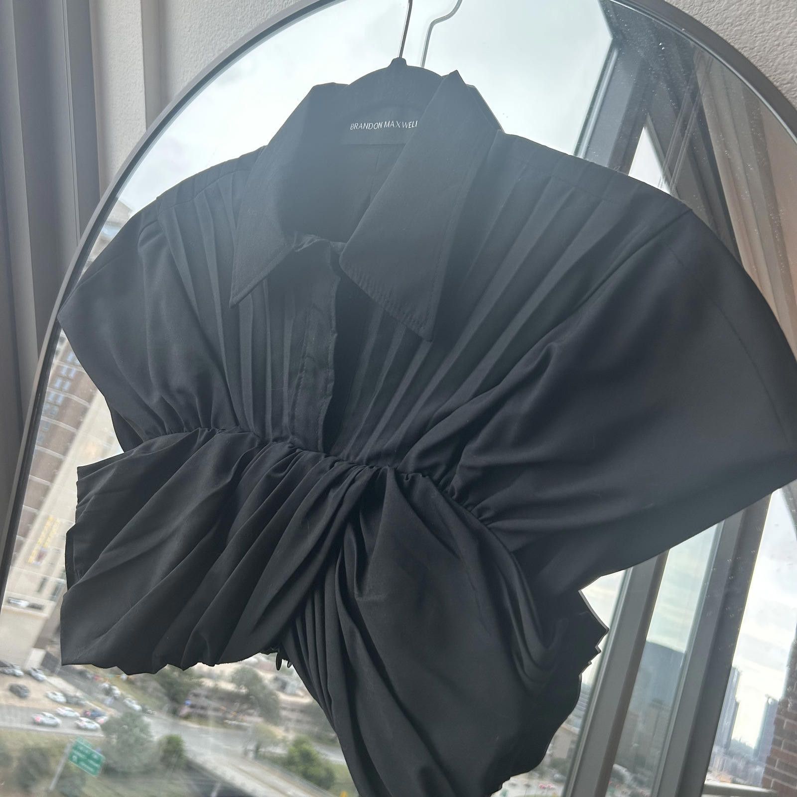 Designer Brandon Maxwell Elegant Black Pleated Crop Top Blouse Size XS / US 0-2 / IT 36-38 - 1 Thumbnail
