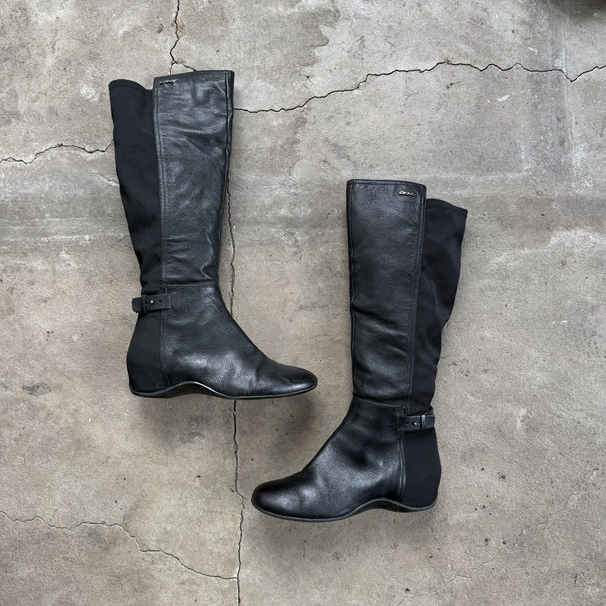 DKNY Archive 00's DKNY Wedge Knee High Leather Boots Racing Moto Size US 11 / IT 41 - 1 Thumbnail