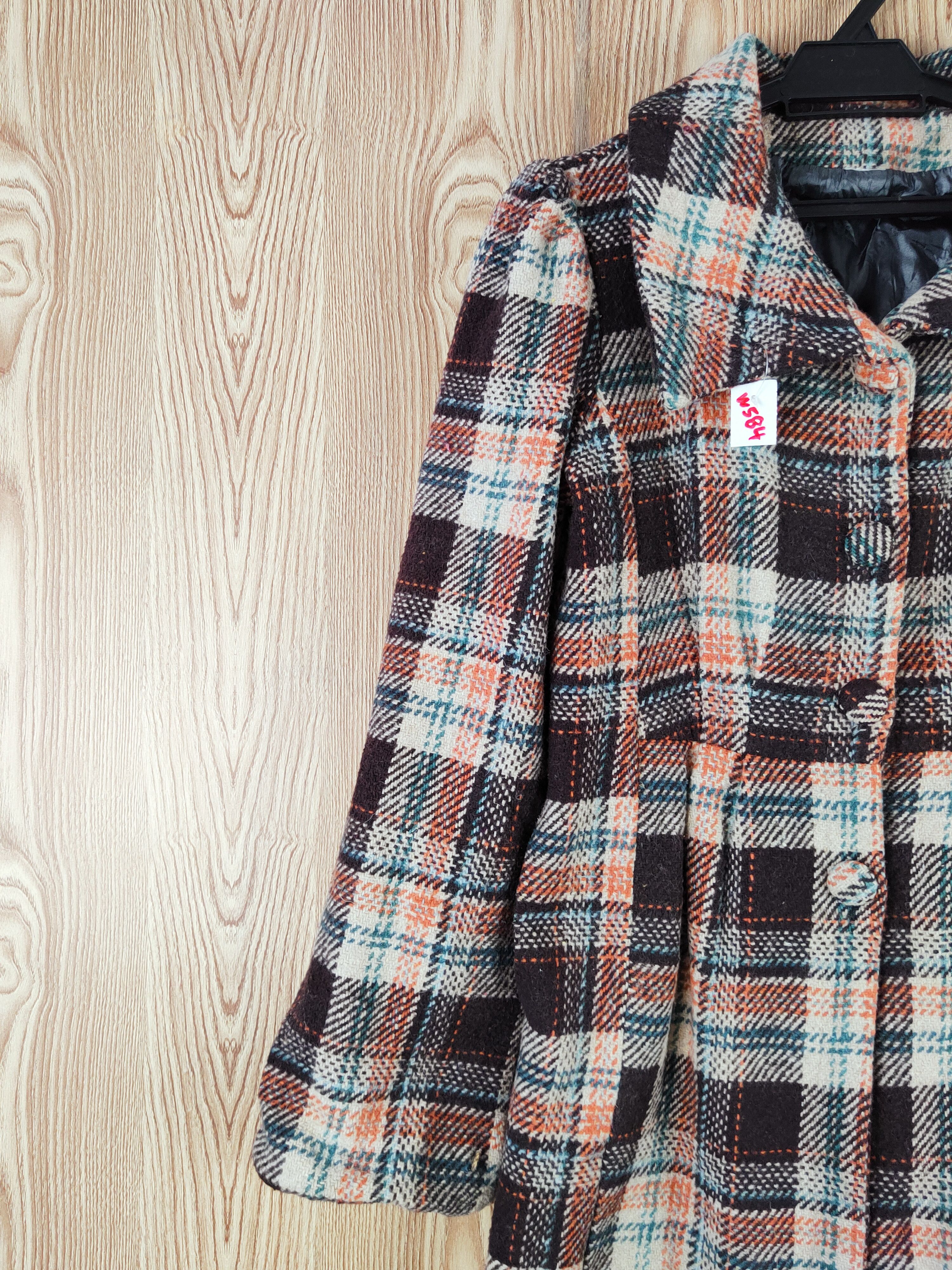 Homespun Knitwear × Japanese Brand × Vintage Japan checkered parkas Brown Knitwear Long Jackets #W584 Size S / US 4 / IT 40 - 3 Thumbnail