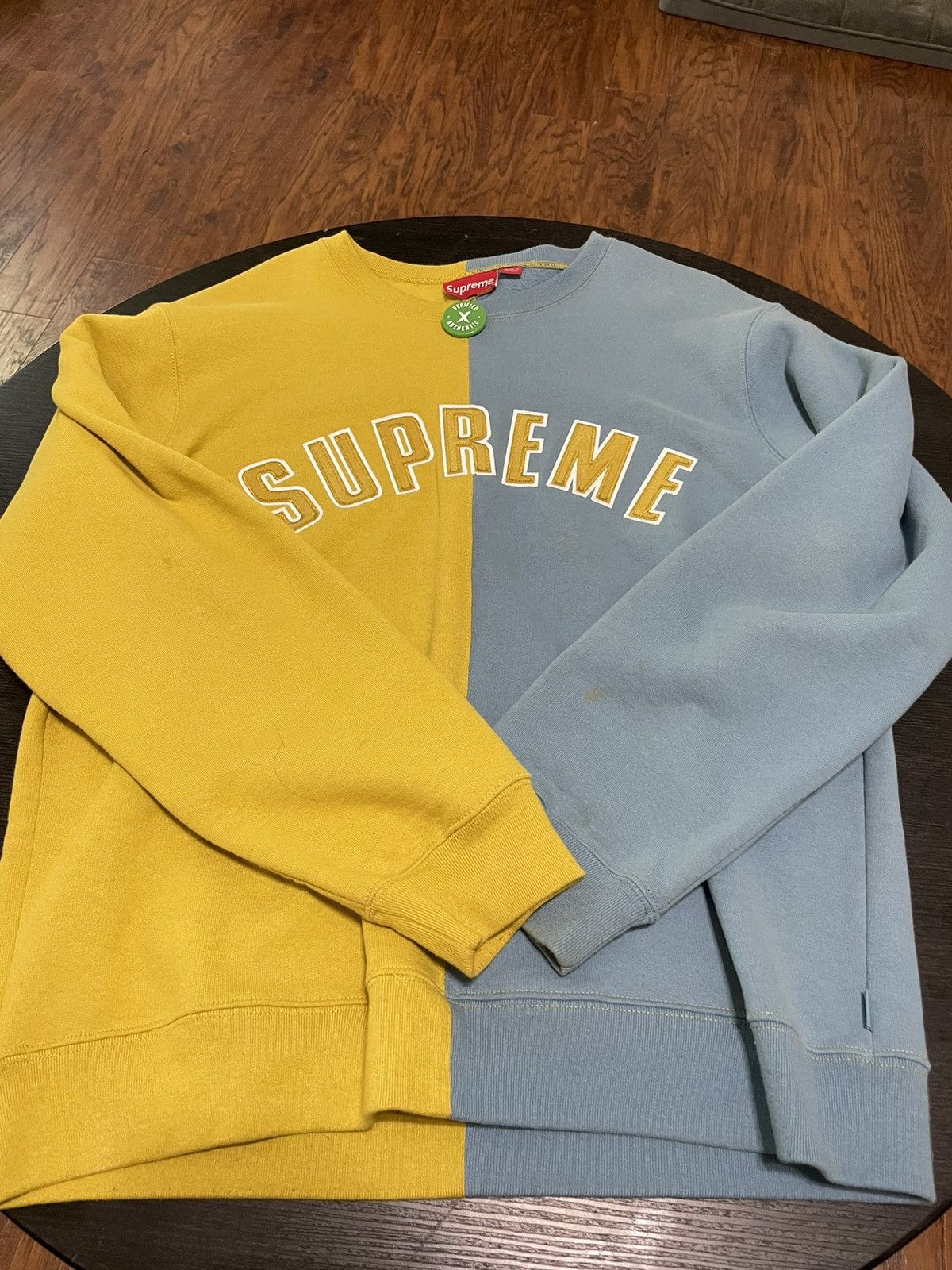 Supreme Supreme FW18 Split Crewneck Mustard Light Blue Lg Size US L / EU 52-54 / 3 - 1 Thumbnail