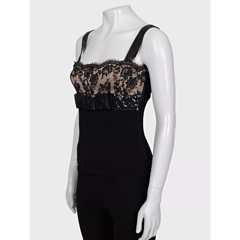 Valentino Valentino Black Wool Sequin & Lace Top Size S Size S / US 4 / IT 40 - 2 Thumbnail