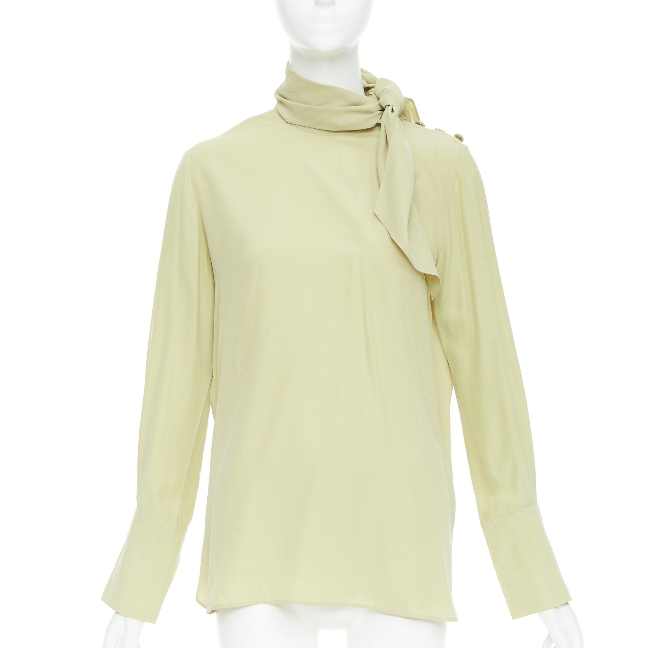 Joseph JOSEPH Geoff pea green silk toile tie neck buttons long sleeve blouse FR36 S Size S / US 4 / IT 40 - 1 Thumbnail