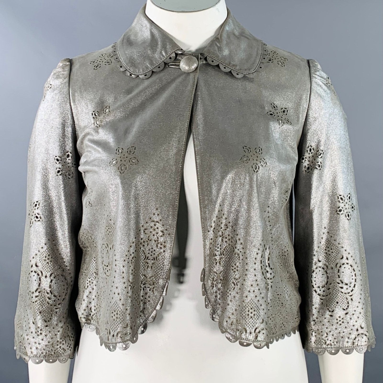 Emilio Pucci Leather Peter Pan Collar Single Button Jacket Blazer Size L / US 10 / IT 46 - 1 Thumbnail