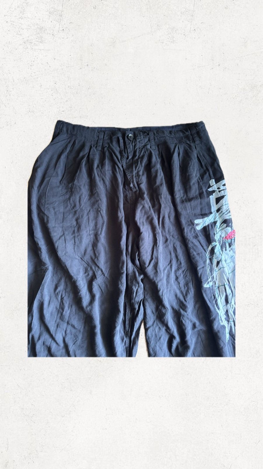 Japanese Brand Yohji Yamamoto Black Scandal SS19 Graphic Print Pants Size US 32 / EU 48 - 2 Thumbnail