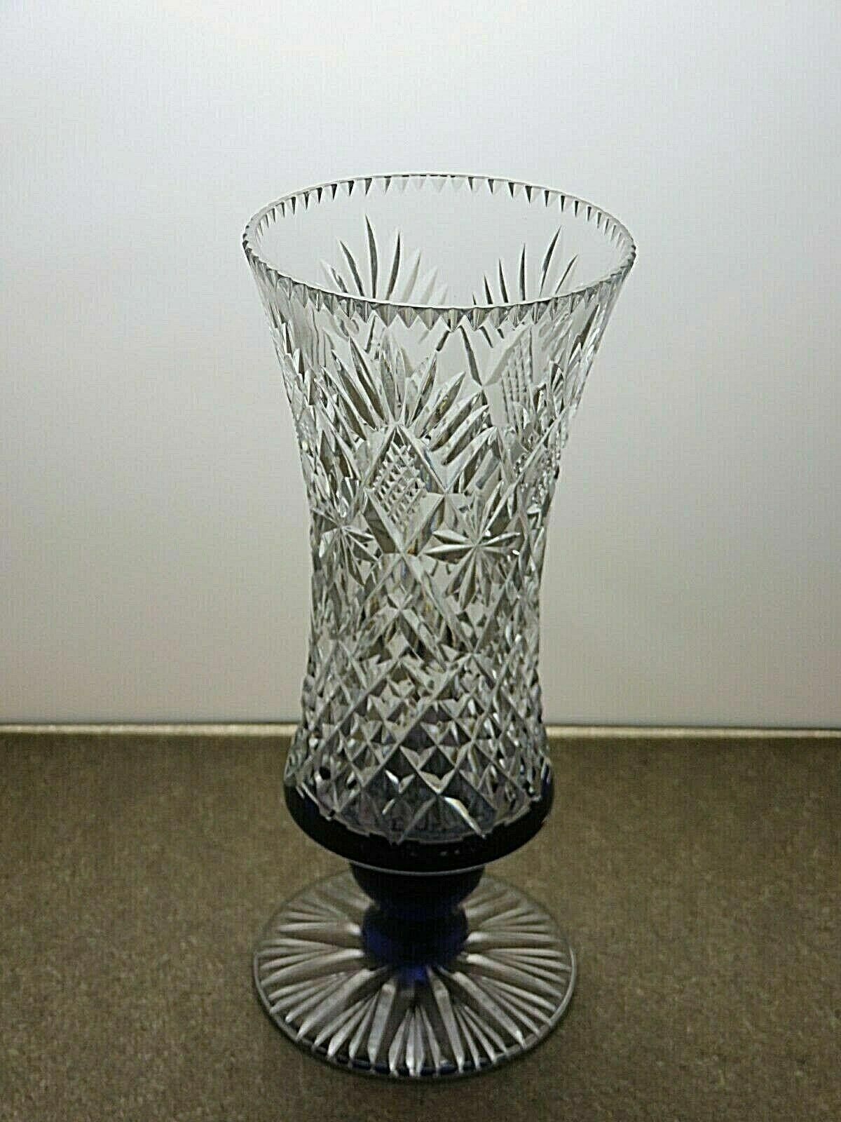 Poeme Bohemien Vintage Rare Crystal Cobalt Blue Stem Glass Vase 8 1/2" Size ONE SIZE - 4 Thumbnail