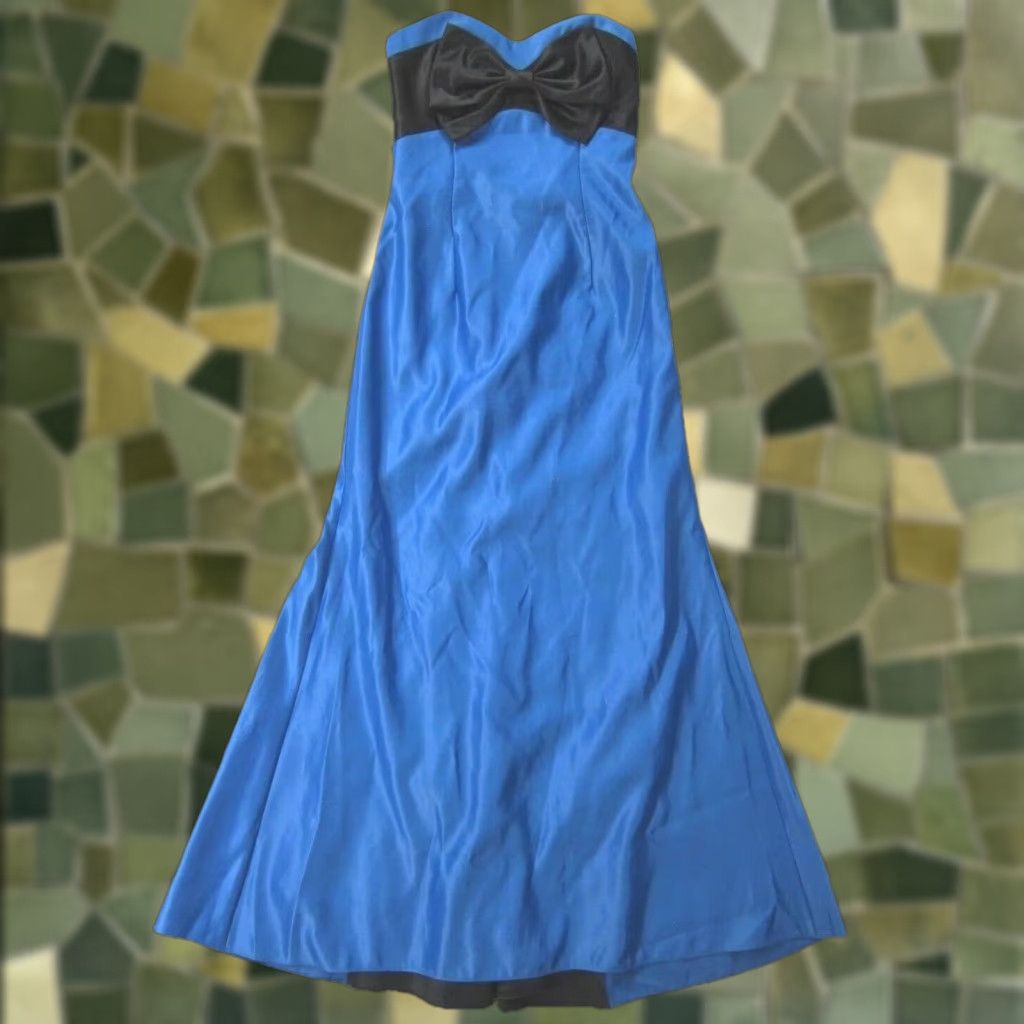 Vintage VINTAGE Jessica McClintock Gunne Sax Blue Black Bow Sleeveless Long Dress 5/S Size S / US 4 / IT 40 - 1 Thumbnail