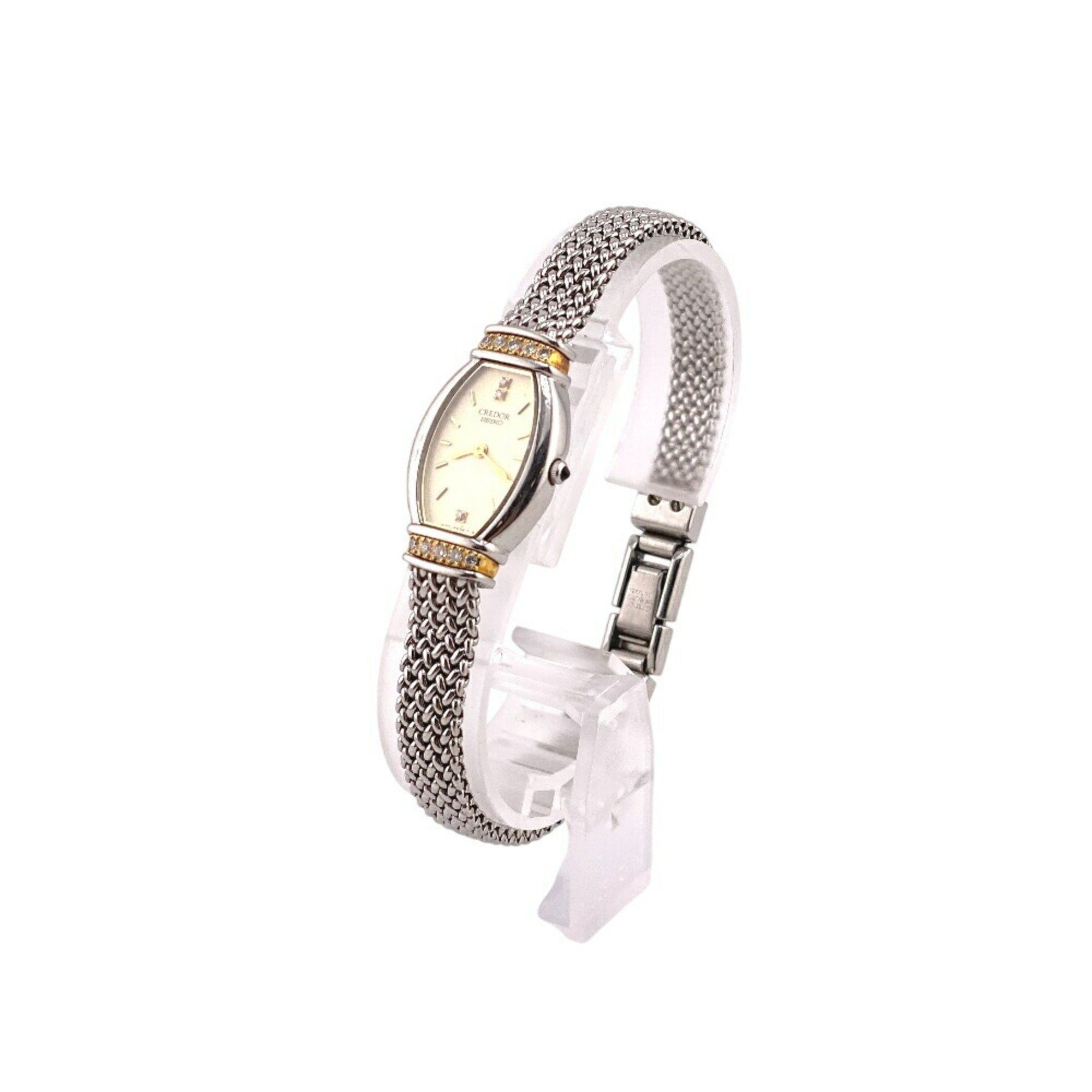 Seiko 1E70-3B90 Credor Diamond Watch Analog Digital White Ladies, Women's