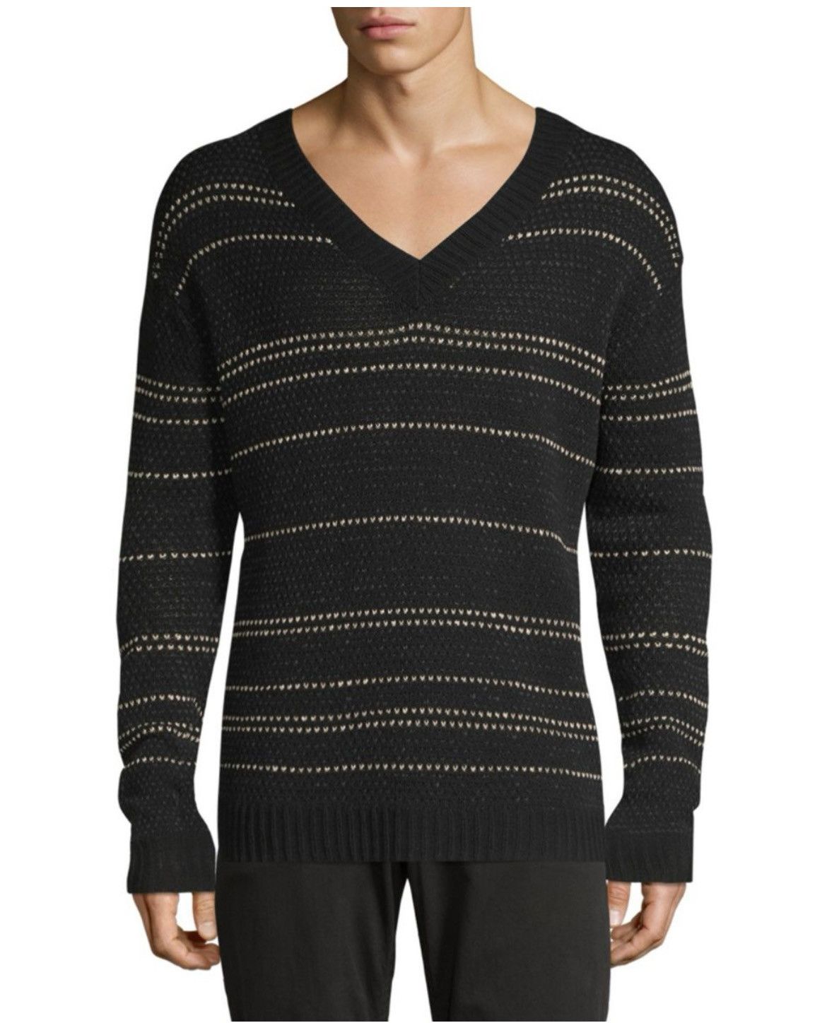 John Varvatos Jacquard stripe Knit Long Sleeve V-Neck Sweater Size medium. Size US M / EU 48-50 / 2 - 8 Thumbnail