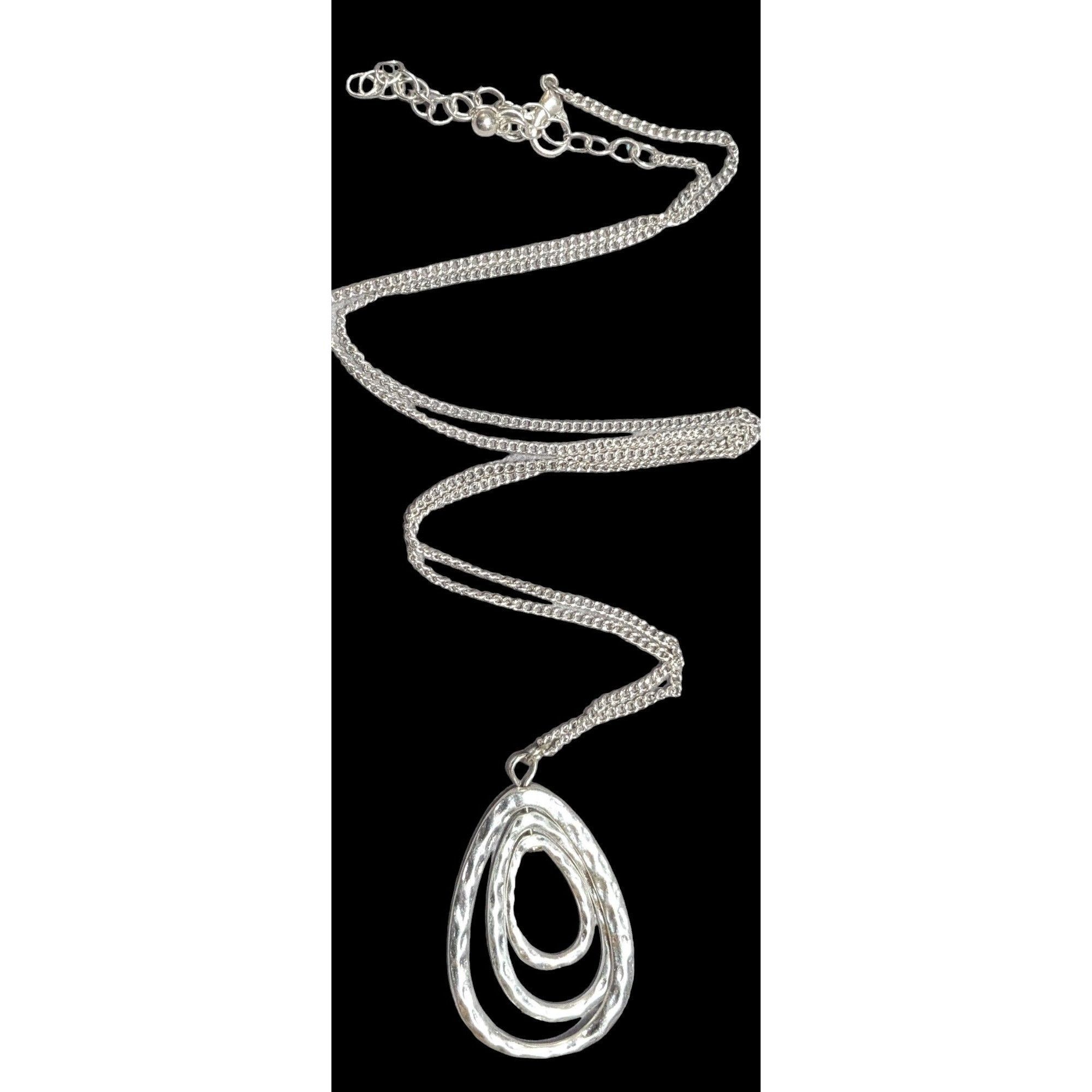 Other Silver Hammered Teardrop Pendant Necklace Size ONE SIZE - 1 Thumbnail