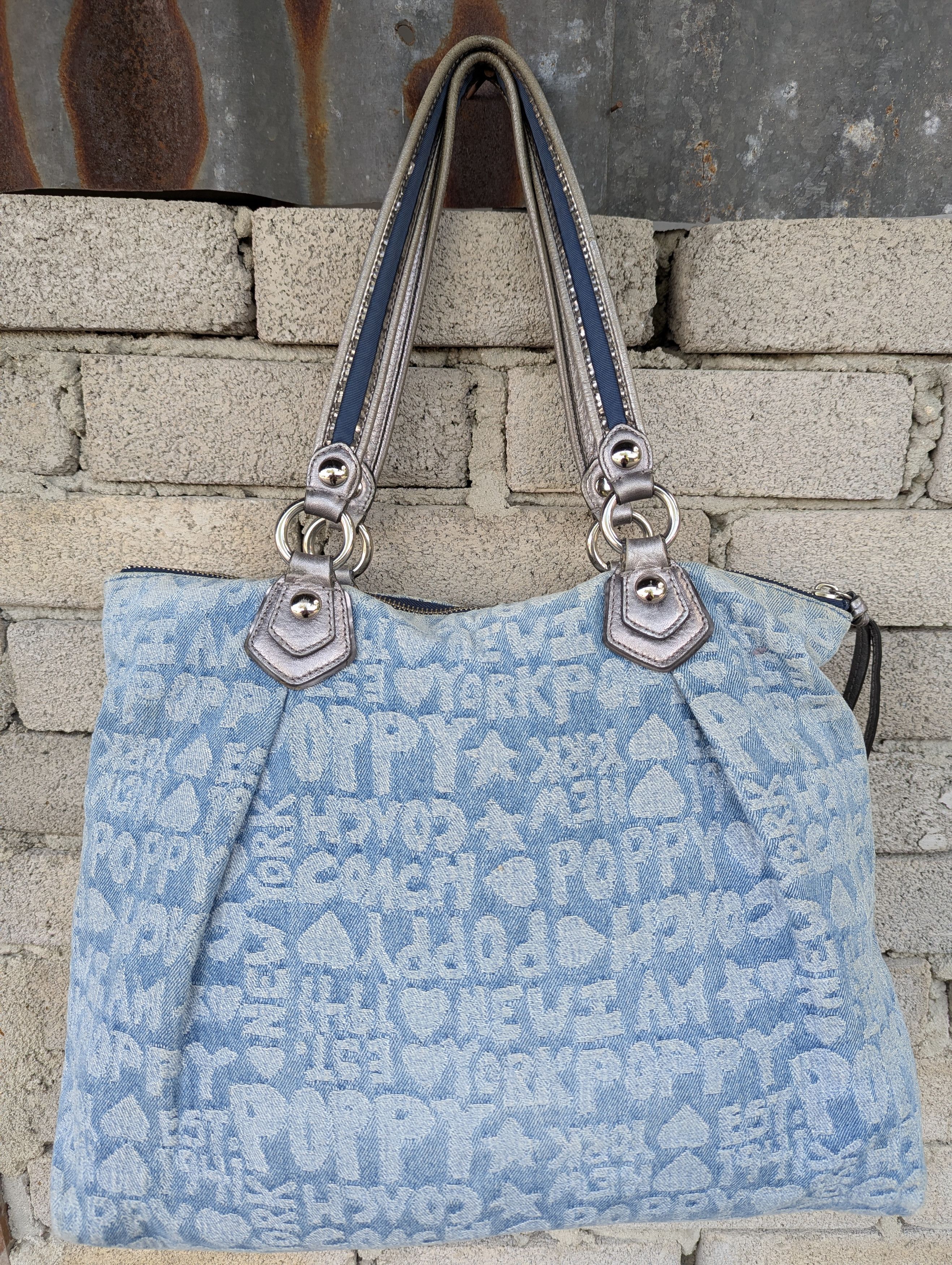 Coach Coach Poppy Blue Denim Word Block Tote Bag | Grailed