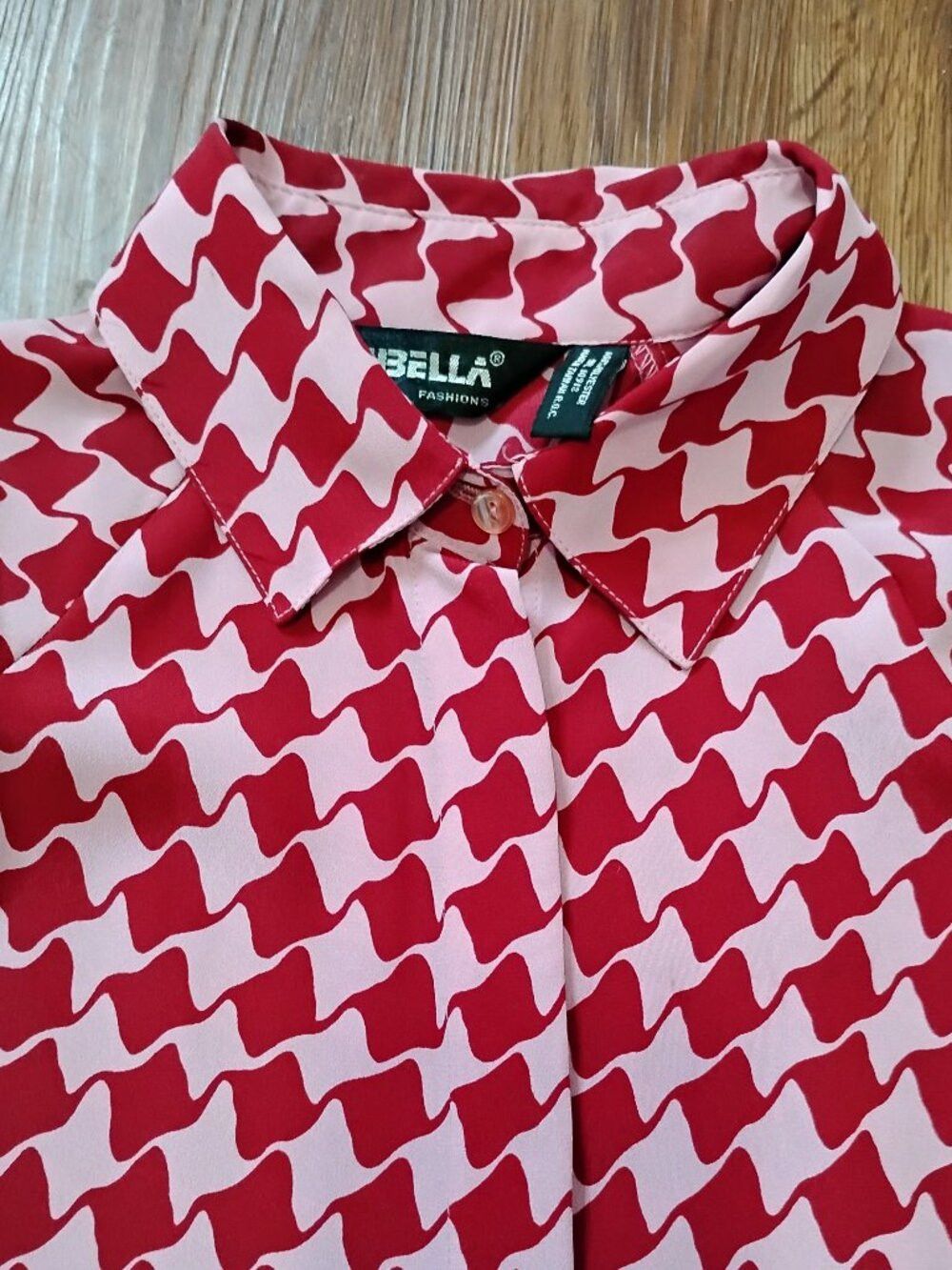 Other Vintage Loubella Houndstooth Tile Polyester Disco Shirt Size M / US 6-8 / IT 42-44 - 1 Thumbnail