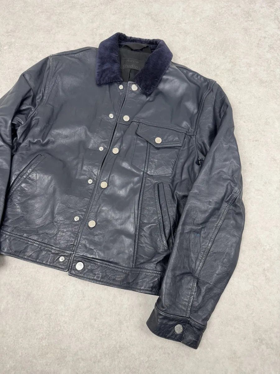 Acne Studios SS2017 Acne Studios Arno Velvet Collar Navy Leather Jacket Size US M / EU 48-50 / 2 - 6 Thumbnail